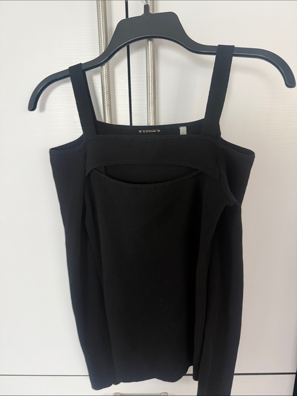 Black Ribbed Knit One-Shoulder Sweater Top Elie Tahari